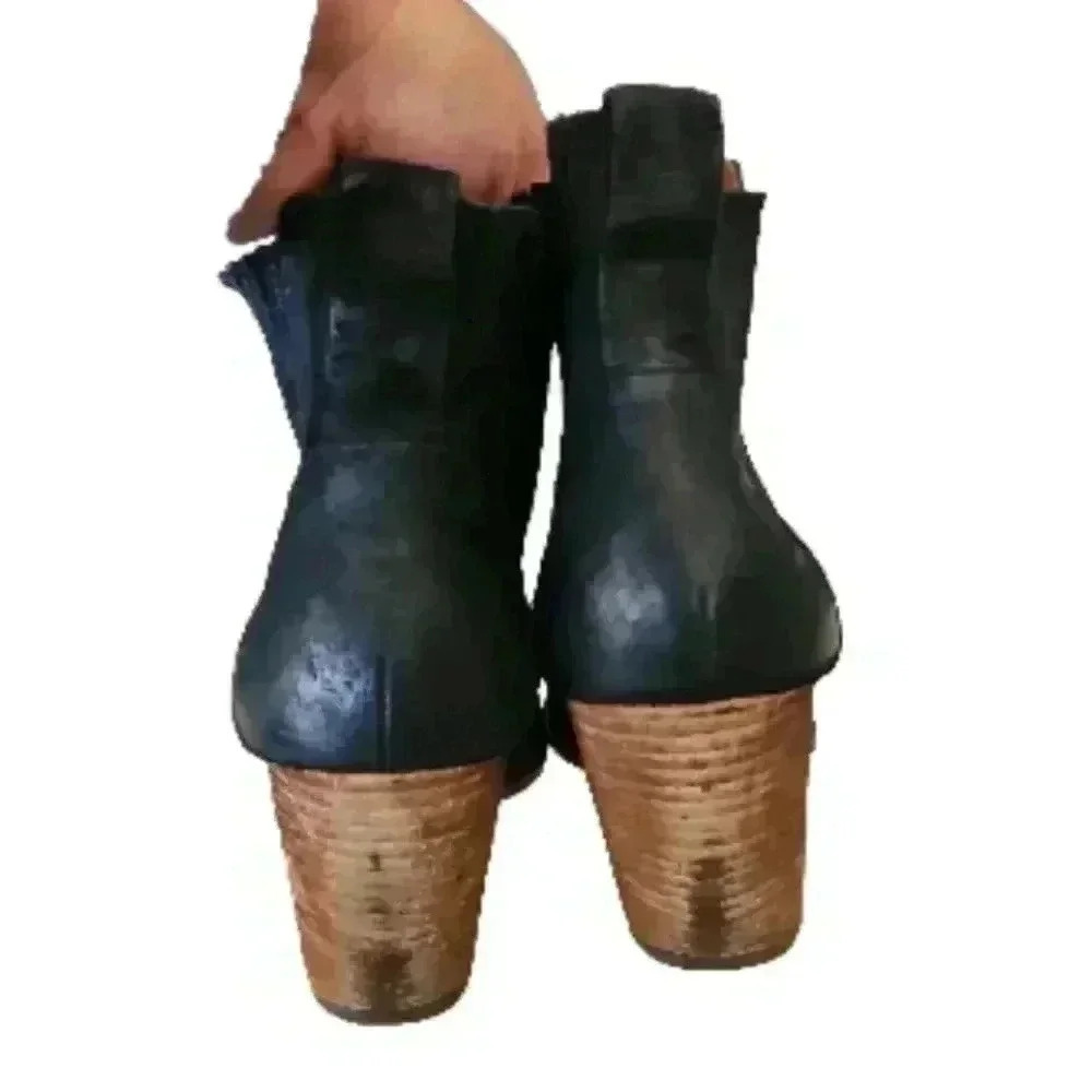 KORK-EASE Women's Black Suede Chandra Stacked Wooden Heel Boot 8 - Picture 4 of 14